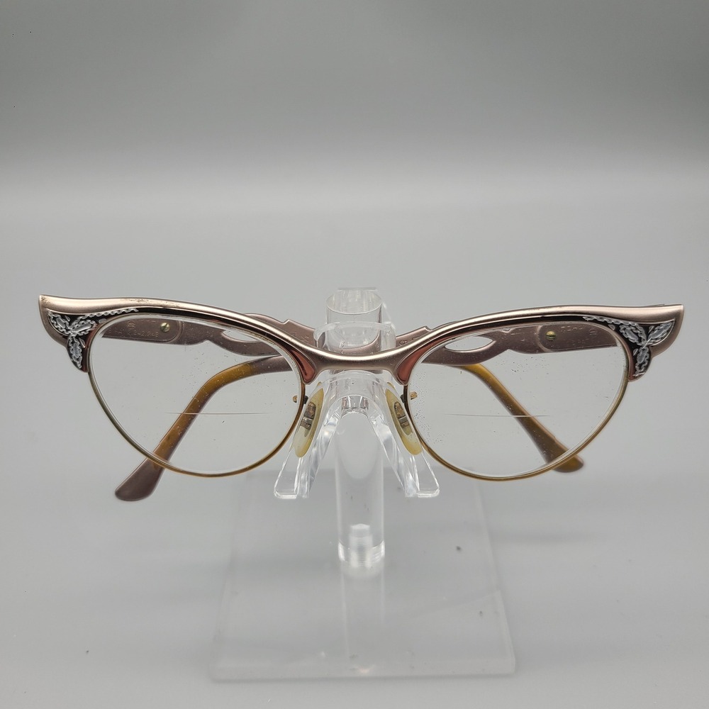 Vintage Head Hugger Cat Eye Glasses Frames Rose Gold Aluminum 44-22 USA